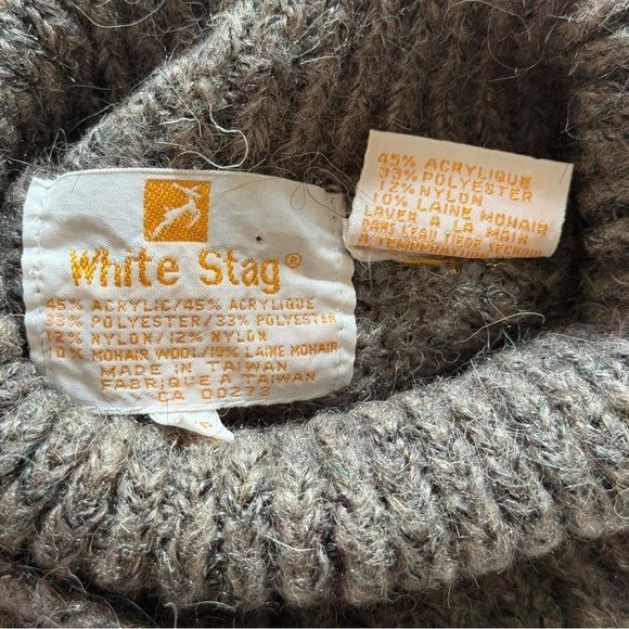 Vtg 80s White Stag Turtleneck Sweater Sz Small White Grey Drop Shoulder Pullover - Picture 2 of 6